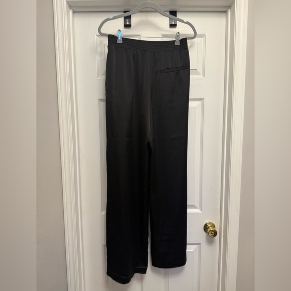 Zara Womens Pants M Black High Waist Wide Leg Trousers Pleated Shiny Pull On - Picture 4 of 5